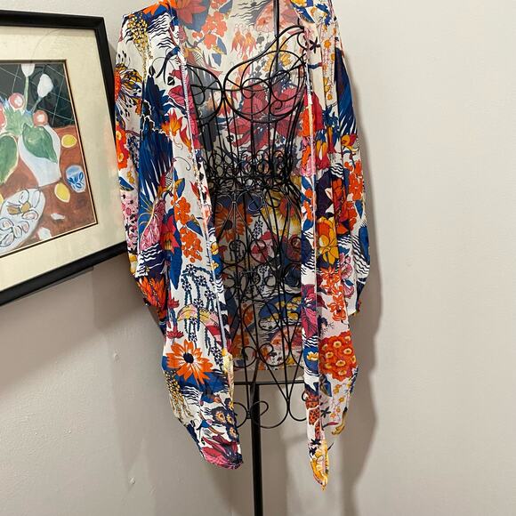 MIXMAX Jackets & Blazers - MIXMAX Bright Floral Print SIZE SMALL Kimono-Style Wrap Jacket Lightweight